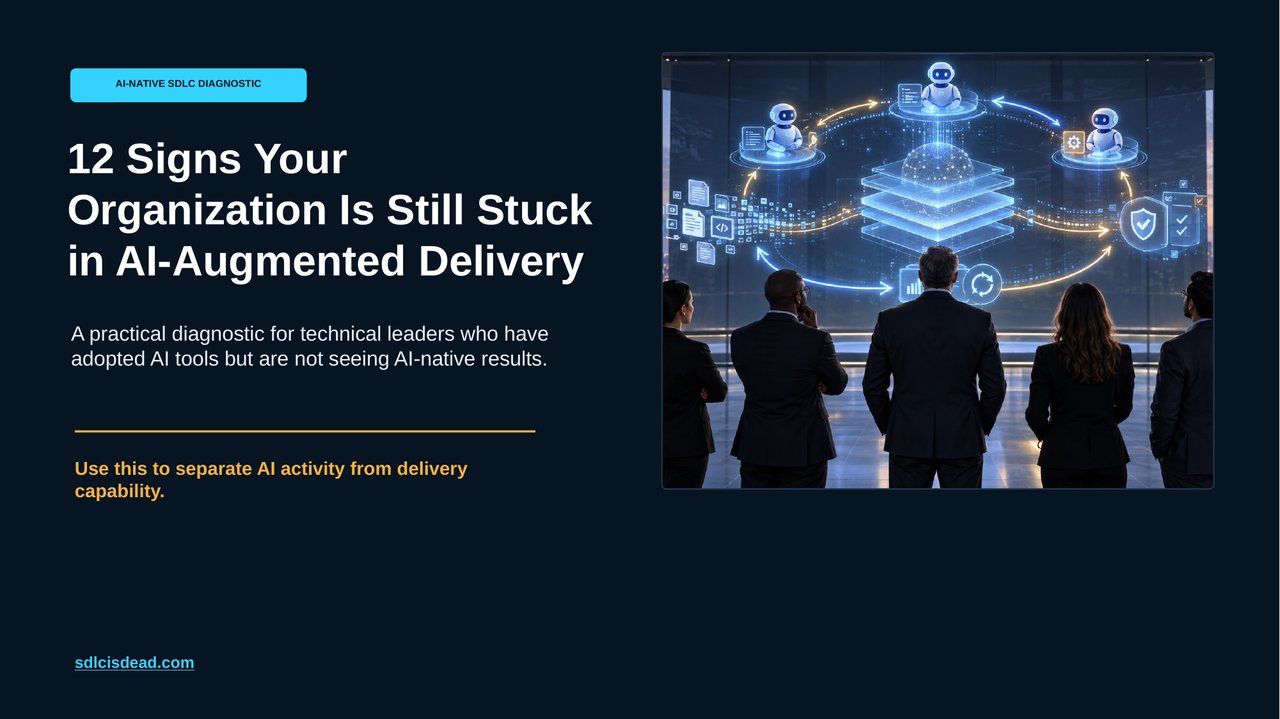 Cover of the diagnostic: 12 Signs Your Organization Is Still Stuck in AI-Augmented Delivery